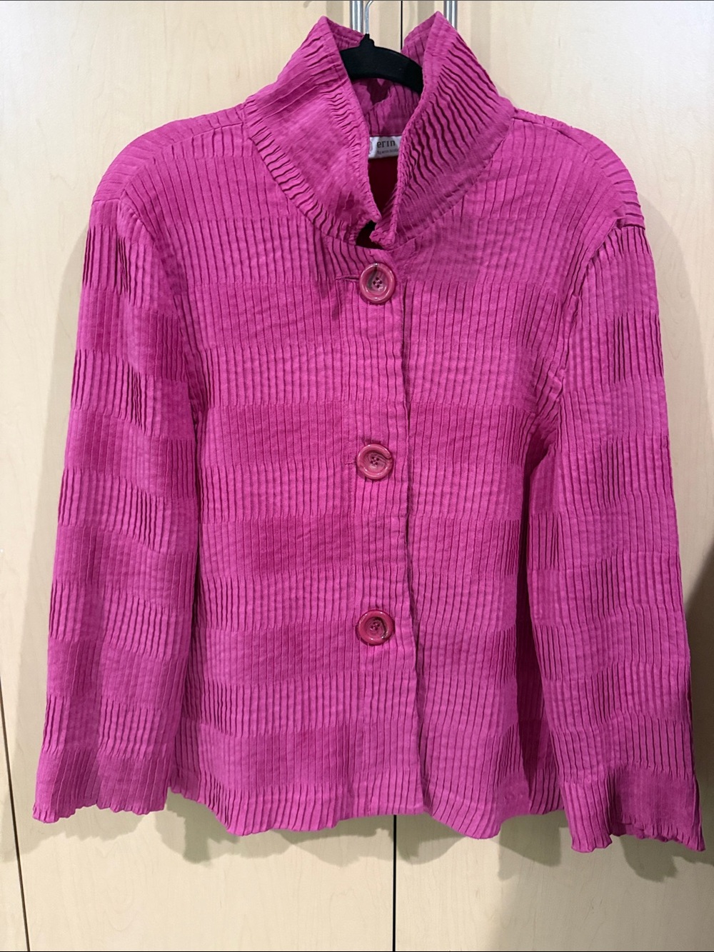 erin london Hot Pink Ribbed Button-Front Jacket